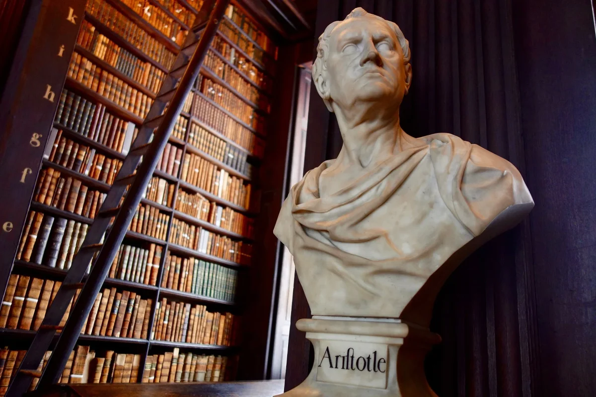 Kütüphanede sergilenen Aristoteles büstü