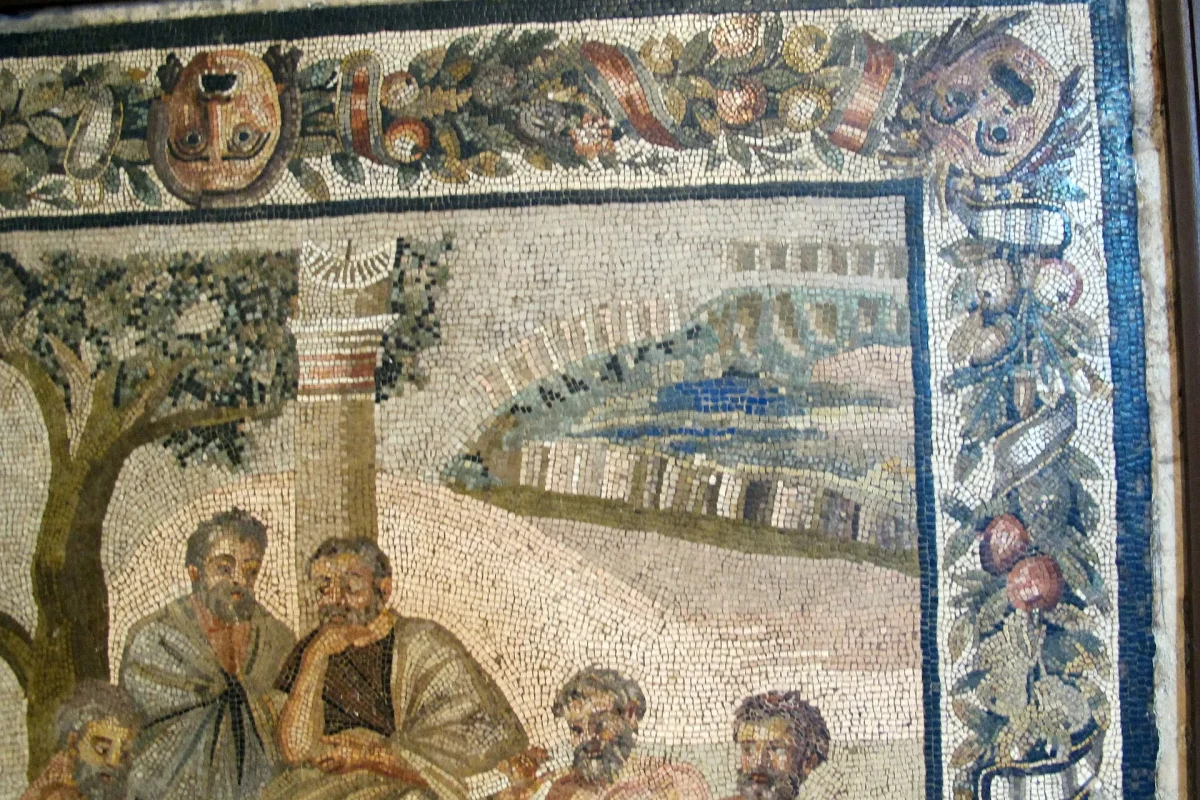 Pompei’den çıkarılan, Platon’un Akademisi’ni gösteren mozaik